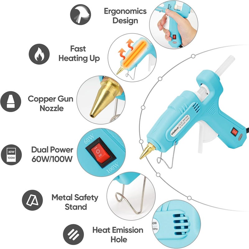 ROMECH Full Size Hot Glue Gun with 60/100W Dual Power and 21 Hot Glue Sticks (7/16"), Fast Preheating Heavy Duty Industrial Gluegun with Storage Case for Crafting, DIY and Repairs (Cyan) - Image 2